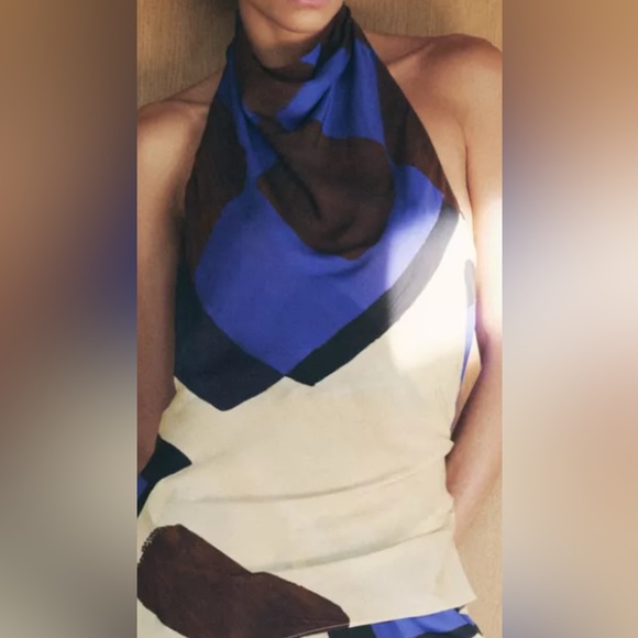 Nwt- zara- PRINTED HALTER TOP ZW COLLECTION-S - Picture 1 of 7